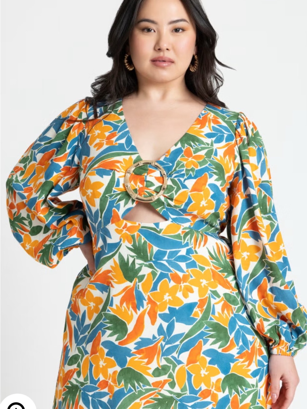 Eloquii Floral Cutout Mini Dress in Orange, Blue & Green